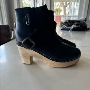 Free People Black Ankle Booties with Chunky Heel